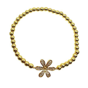 Beaded Bracelet With Pave Flower: Gold Plated (BG45FLWR) Bracelet athenadesigns 