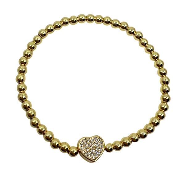 Beaded Bracelet With Pave heart : Gold Plated (BG645) Bracelet athenadesigns 