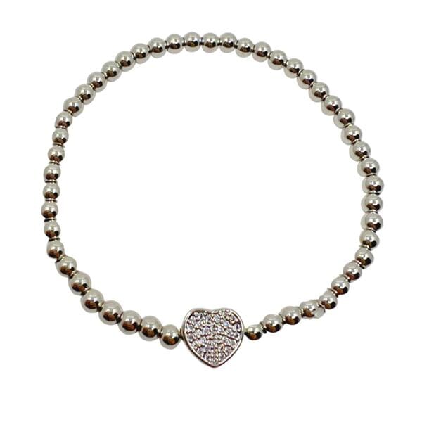 Beaded Bracelet With Pave heart : Silver Plated (BS645) Bracelet athenadesigns 