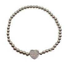 Load image into Gallery viewer, Beaded Bracelet With Pave heart : Silver Plated (BS645) Bracelet athenadesigns 
