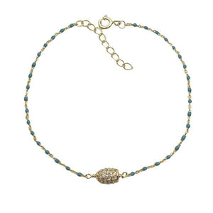 Chain: Semi Precious Beaded Stones & Pave Bead on Gold Vermeil: Turquoise (BG7045TQ) Bracelet athenadesigns 