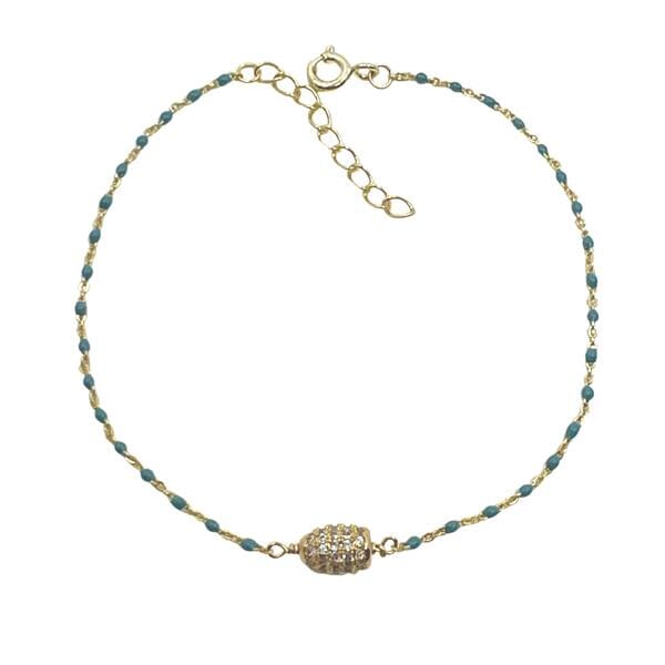 Chain: Semi Precious Beaded Stones & Pave Bead on Gold Vermeil: Turquoise (BG7045TQ) Bracelet athenadesigns 