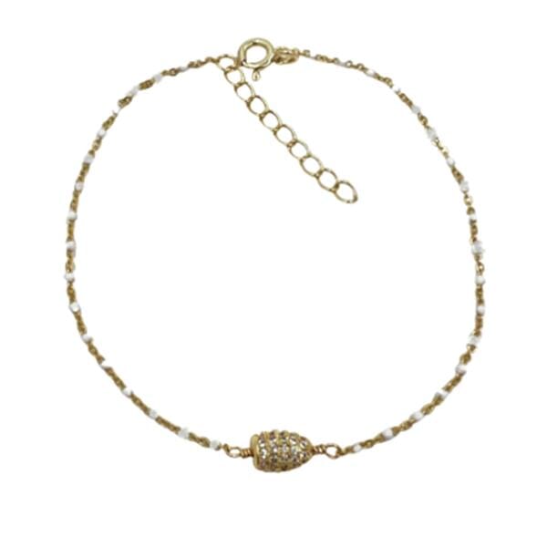 Chain: Semi Precious Beaded Stones & Pave Bead on Gold Vermeil: White (BG7045WT) Bracelet athenadesigns 