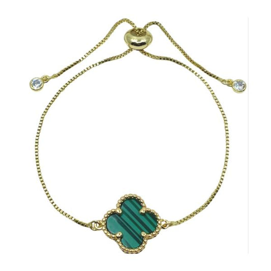 Clover Charm on Plated Gold Pull Chain Bracelet: Malachite (PBT4CLVML) Bracelet athenadesigns 
