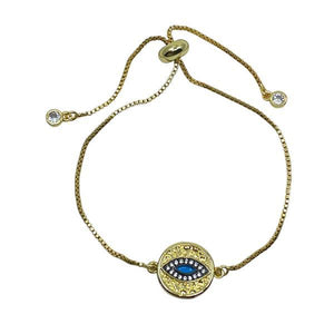 Pull Chain: Gold Plated with 24Kt GF Evil Eye (PGBT465EE) Bracelet Athena Designs 