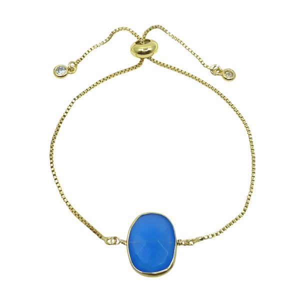 Pull Chain Bracelet: Bezel Set Oval Gemstone: Blue Chalcedony (PGBT708BC) Bracelet athenadesigns 