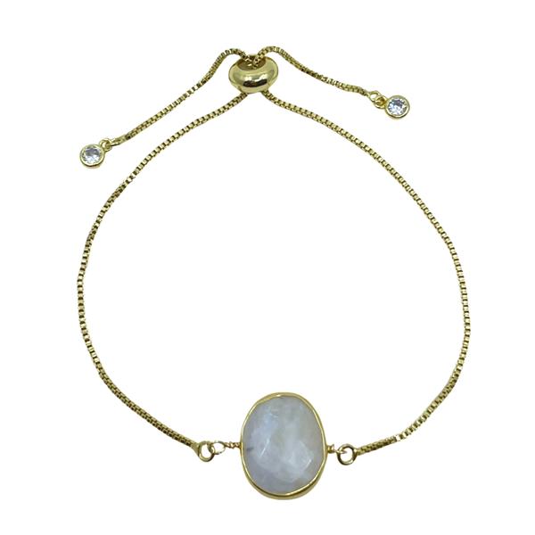 Pull Chain Bracelet: Bezel Set Oval Gemstone: Moonstone (PGBT708MN) Bracelet athenadesigns 