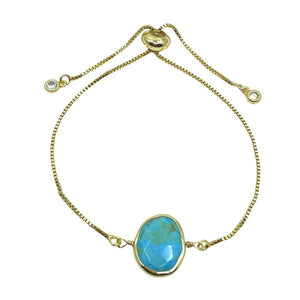 Pull Chain Bracelet: Bezel Set Oval Gemstone: Turquoise (PGBT708TQ) Bracelet athenadesigns 