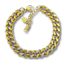 Load image into Gallery viewer, Stainless Steel &#39;Cuban&#39; Chain: Gold Plated And CZ Bracelet: (BGSS4450) Bracelet athenadesigns 
