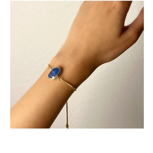 Pull Chain Bracelet: Bezel Set Oval Gemstone: Blue Chalcedony (PGBT708BC) Bracelet athenadesigns 