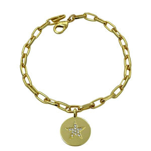Link Chain Bracelet: Plated Gold CZ Star Charm (PBCG4065ST) bracelet athenadesigns 