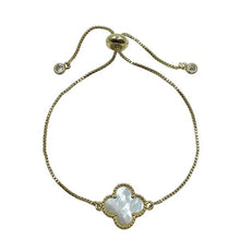Load image into Gallery viewer, Clover Charm on Plated Gold Pull Chain Bracelet: Mother of Pearl (PBT4CLVMOP) Bracelet athenadesigns 
