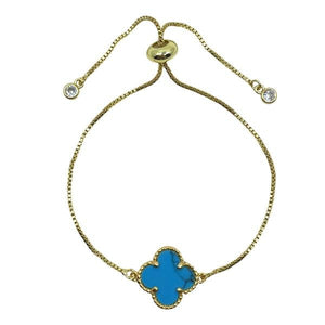 Clover Charm on Plated Gold Pull Chain Bracelet: Turquoise (PBT4CLVTQ) Bracelet athenadesigns 