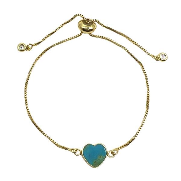 Heart: Semi Precious Stone on Pull Chain : Turquoise (PBT67TQ) Bracelet athenadesigns 