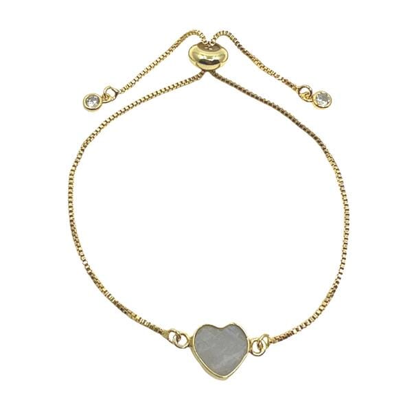 Heart: Semi Precious Stone on Pull Chain : Moonstone (PBT67MN) Bracelet athenadesigns 