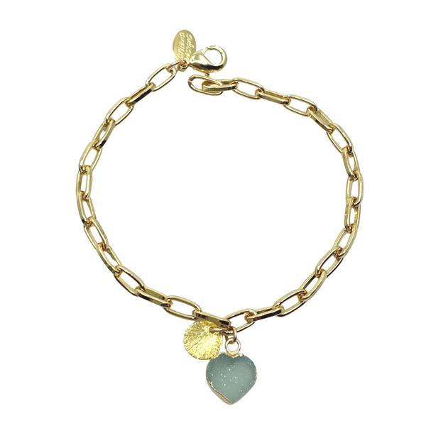 Link Chain Bracelet: Gold Plated With Aqua Druzy Charm (BGCH74DZQ) Bracelet athenadesigns 