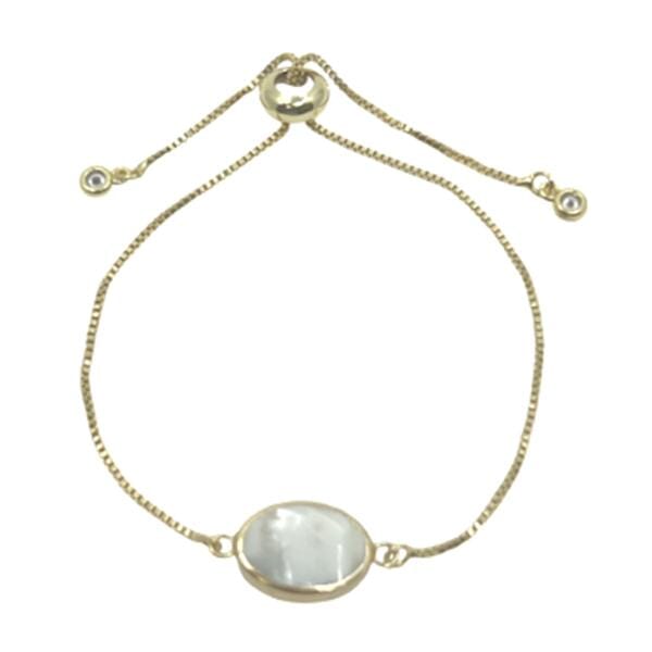Mother of Pearl: Flat Oval on Plated Pull Chain (PGBT43MOP) Bracelet athenadesigns 