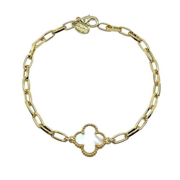 Link Gold Plated Gold With Mother of Pearl Clover (PBCG43CLV) Bracelet athenadesigns 