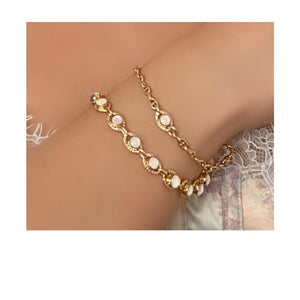 Gold Plated Chain With Bezeled Opalite Stone Bracelet (BCG48OP) Bracelet athenadesigns 