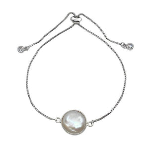 Pull Chain Bracelet: Fresh Water Round Pearl: Silver (PBT436) Bracelet athenadesigns 