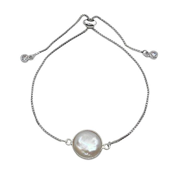 Pull Chain Bracelet: Fresh Water Round Pearl: Silver (PBT436) Bracelet athenadesigns 