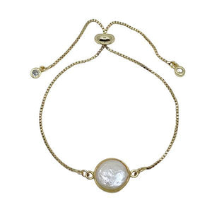 Pull Chain Bracelet: Fresh Water Round Pearl: Gold (PGBT436) Bracelet athenadesigns 