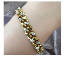 Load image into Gallery viewer, Stainless Steel &#39;Cuban&#39; Chain: Gold Plated And CZ Bracelet: (BGSS4450) Bracelet athenadesigns 

