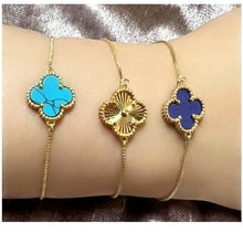 Load image into Gallery viewer, Clover Charm on Plated Gold Pull Chain Bracelet: Turquoise (PBT4CLVTQ) Bracelet athenadesigns 
