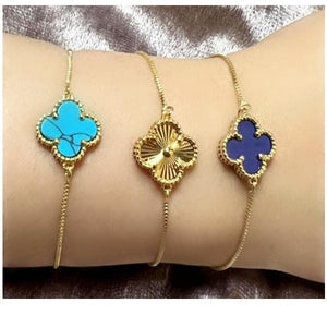 Clover Charm on Plated Gold Pull Chain Bracelet: Turquoise (PBT4CLVTQ) Bracelet athenadesigns 
