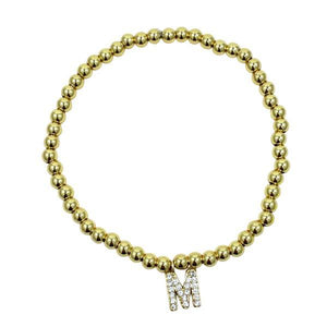 Beaded Bracelets With Pave Initials: M-R :Sterling or Vermeil Charms (BS40_ Or BG40_) Bracelet athenadesigns Gold M 