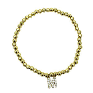 Beaded Bracelets With Pave Initials: M-R :Sterling or Vermeil