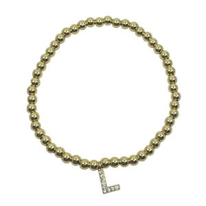 Beaded Bracelets With Pave Initials: J-L :Sterling or Vermeil Charms (BS45_ Or BG45_) Athena Designs Gold L 
