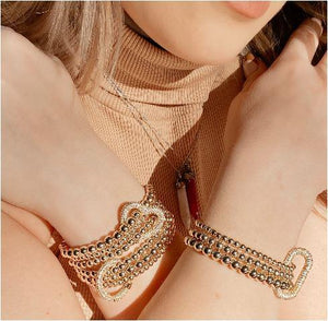 Set of 3 Plated Stretch Gold Beaded Bracelets with Pave Round Carabiner (BG3/46RND) Bracelet athenadesigns 