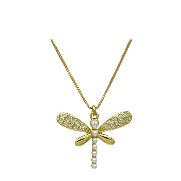 DragonflyWith Fresh Water Pearls & CZ Necklace (NGCP4853DF) Necklaces athenadesigns 