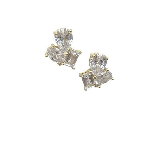 Asymetrical 3 CZ Vermeil Post Earring (EGP3/45) Earrings athenadesigns 