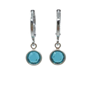Dainty Plated Silver Hoop With Round Swarovksi Charm: Teal SALE athenadesigns 