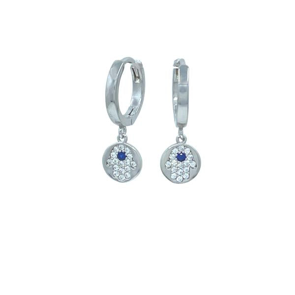 Hoop Earring: CZ Bezel Set Hamsa : Sterling (EH456HMS) Earrings athenadesigns 