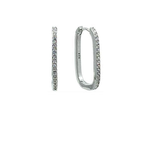 Hoop: Oval Shape Sterling With Pave Crystal (EH485) Earrings athenadesigns 