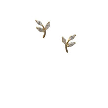 Load image into Gallery viewer, Tiny Crystal Laurel Post Earring: Gold Vermeil (EGP45LRL) Earrings athenadesigns 
