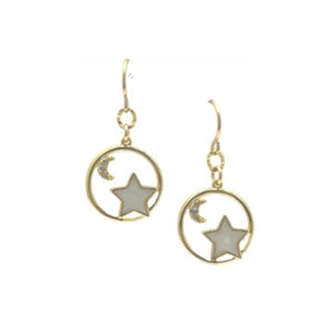 Mother of Pearl: Star and Moon Earrings (EG435STMN) Earrings athenadesigns 