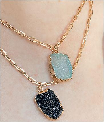 Electroform Pendant on Gold Fill Link Chain: Aqua Druzy (NGCP749DZQ) Necklaces athenadesigns 