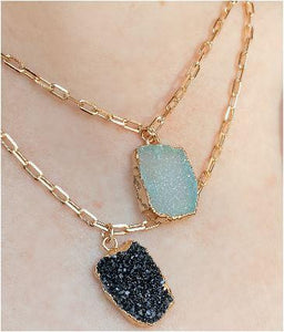 Electroform Pendant on Gold Fill Link Chain: Aqua Druzy (NGCP749DZQ) Necklaces athenadesigns 