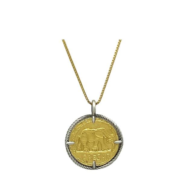 Coin: Elephant Coin Sterling Silver With 14kt Gold Necklace (NGCP46ELE) Necklaces athenadesigns 