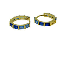 Load image into Gallery viewer, Small Huggie With &#39;Ombre&#39; Blue Baguettes: Gold Vermeil (EGH454B) Earrings athenadesigns 
