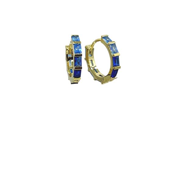 Small Huggie With 'Ombre' Blue Baguettes: Gold Vermeil (EGH454B) Earrings athenadesigns 