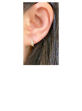 Load image into Gallery viewer, Tiny Huggie With CZ Baguettes: Gold Vermeil (EGH458) Earrings athenadesigns 
