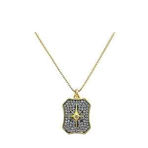 Mixed Metal: Starburst Tag With Micro Pave CZ (NGCP485X) Necklaces athenadesigns 