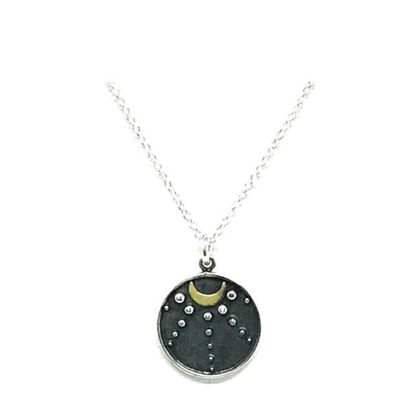 Mixt Metal:Crescent Moon in Night Sky Charm Necklace: Sterling Silver (NCSP46MN) Necklaces athenadesigns 