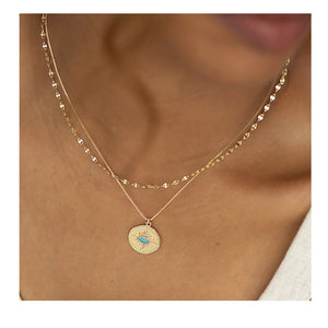Evil Eye Disk With Turquoise CZ :18kt Gold Fill (NGCP485EE) Necklaces athenadesigns 