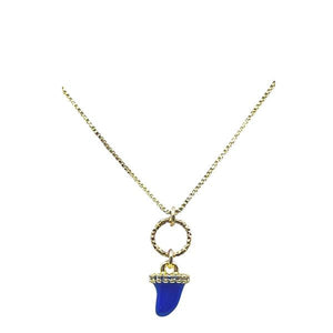 Enamel Tusk On Plated Gold Plated Chain: Blue (NGCH485BL) Fashion Necklace athenadesigns 